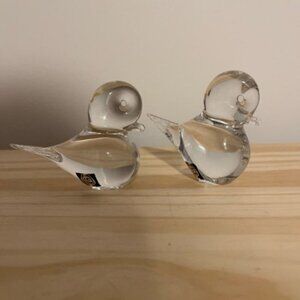 Vintage MCM Eneryda Sweden Art Clear Crystal Ducks Pair